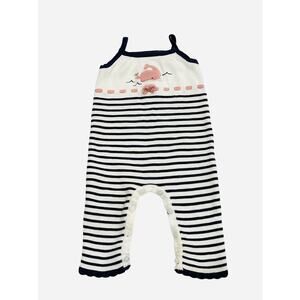 Janie and Jack Girls Baby One Piece Romper 3-6 M Blue Striped Knit Pink Whale